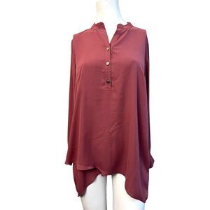 Joan Rivers Women's S Blouse Long Sleeve Asymmetrical Hem Dusty Rose Pink Tunic